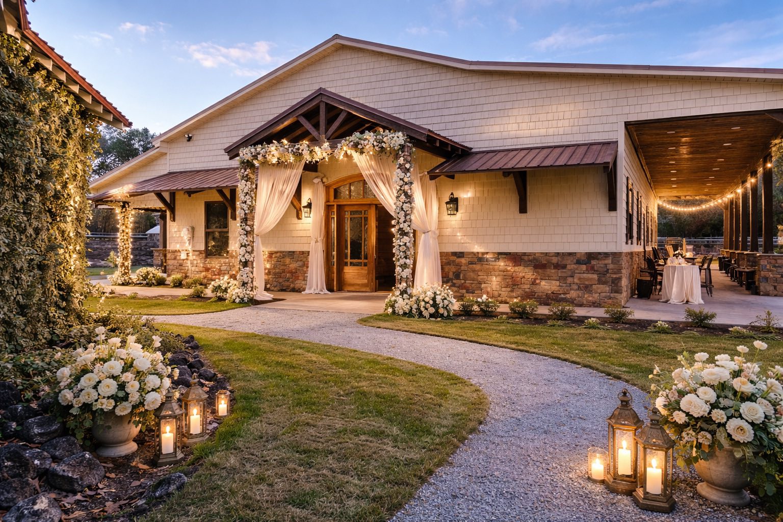 Front view of the barn